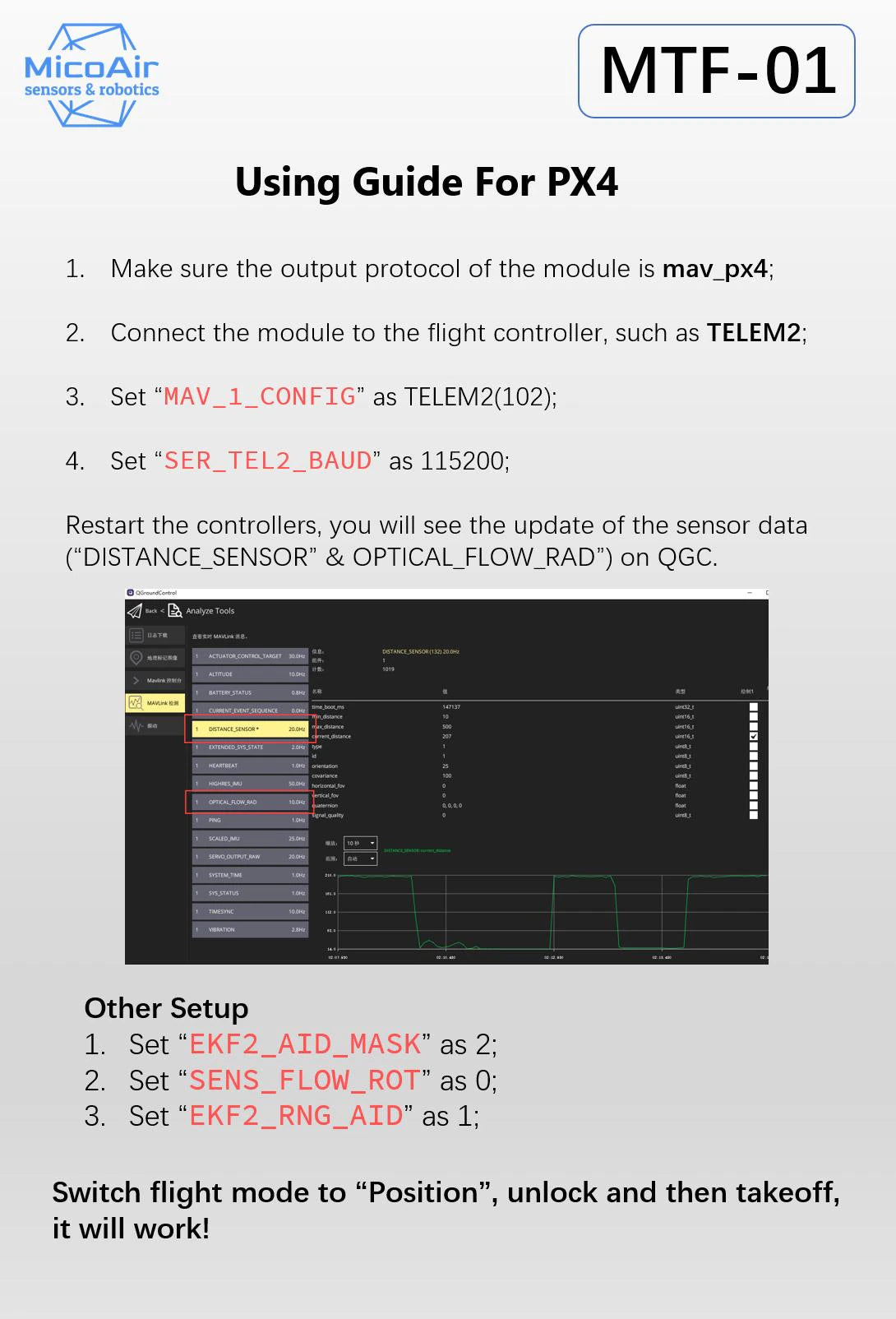 OPTICAL FLOW & LIDAR SENSOR MTF-01 Compatible with Ardupilot/PX4/INAV