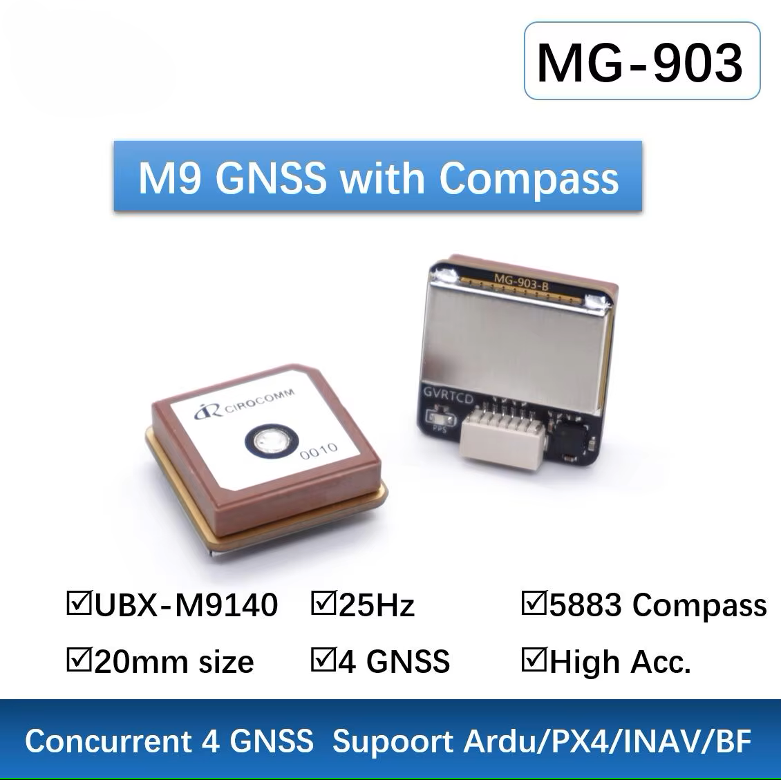 M9-5883 GPS Small Size GNSS Module with Compass QMC5883L MicoAir