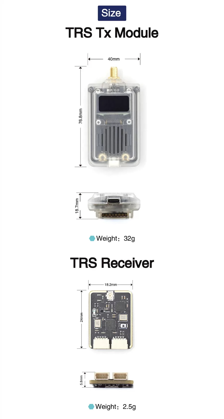 Micoair TRS TX Module & Receiver 2.4G Long-Range Telemetry & Radio(RC) 2IN1 System